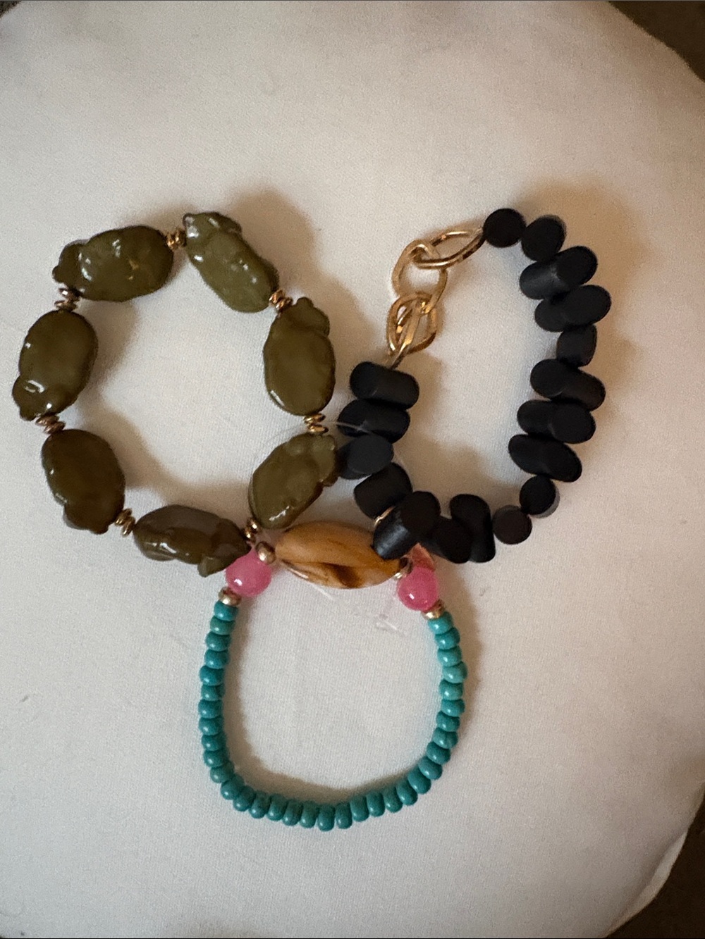 Plunder Trio Bracelet Set - Olive, Black & Turquoise with Pink Accents